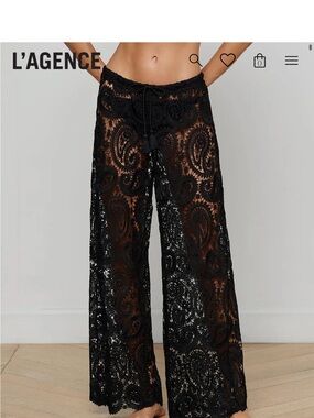 L'AGENCE Black Geraldine Paisley Crochet Cover-Up Pants (112)